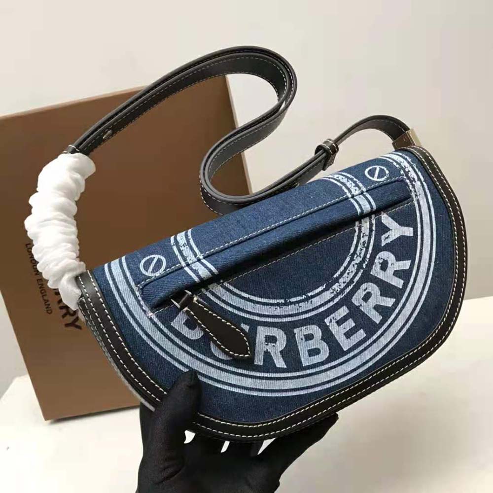 Burberry Women Small Logo Graphic Denim and Leather Olympia Bag - image 4