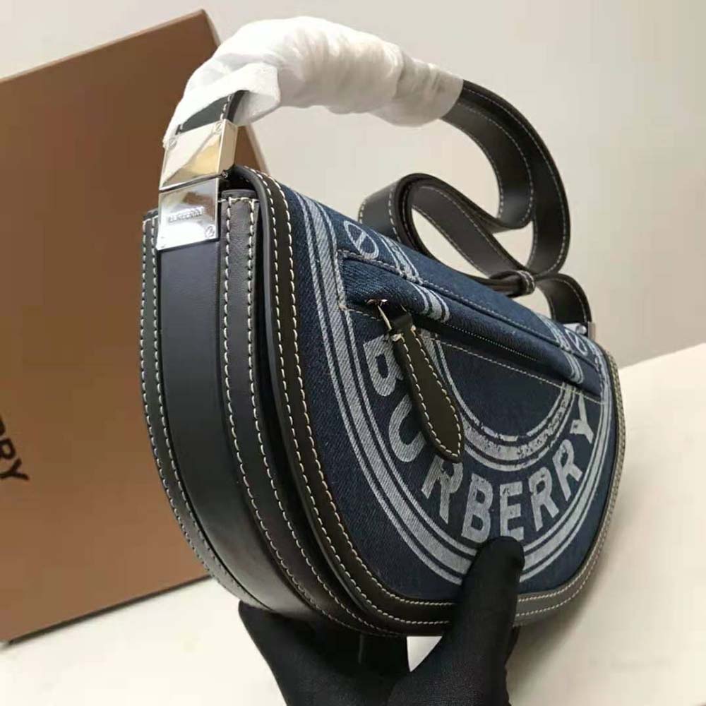 Burberry Women Small Logo Graphic Denim and Leather Olympia Bag - image 6