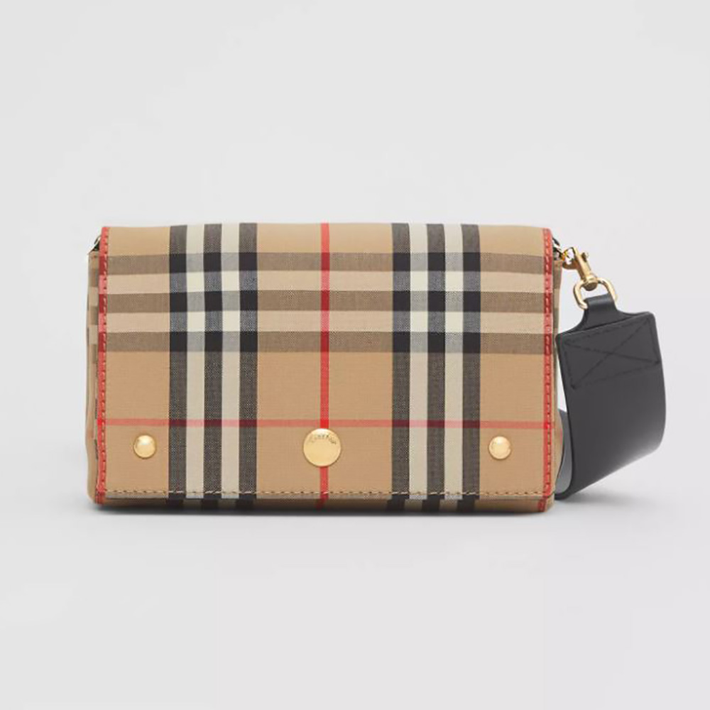 Front view of Burberry Women Small Vintage Check and Leather Crossbody Bag-Brown