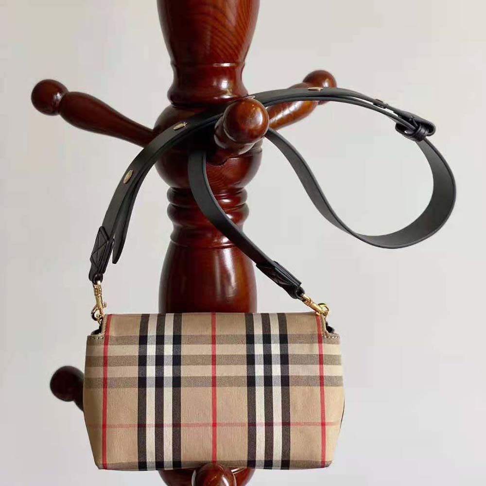 Burberry Women Small Vintage Check and Leather Crossbody Bag-Brown - image 4