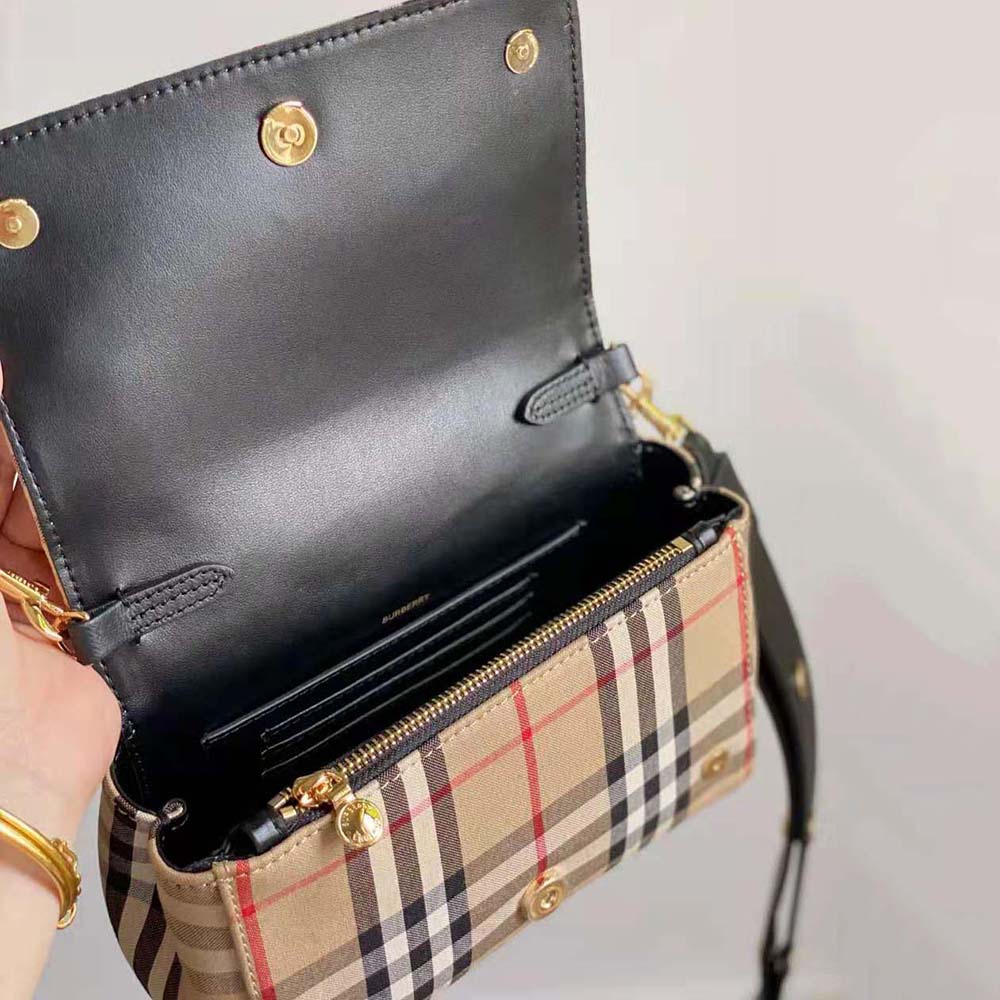Burberry Women Small Vintage Check and Leather Crossbody Bag-Brown - image 9