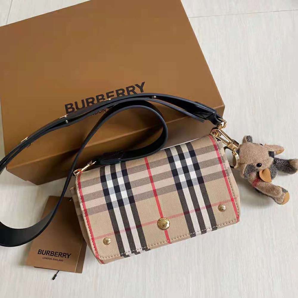 Burberry Women Small Vintage Check and Leather Crossbody Bag-Brown - image 6