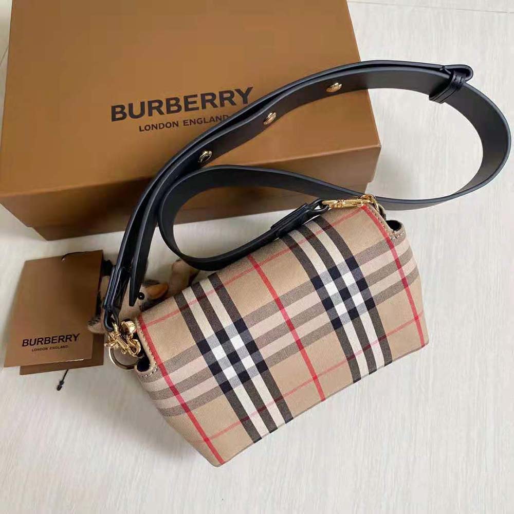 Burberry Women Small Vintage Check and Leather Crossbody Bag-Brown - image 5