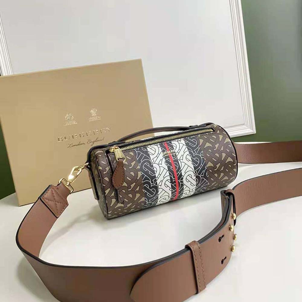 Burberry Women The Monogram Stripe E-canvas and Leather Barrel Bag - image 4