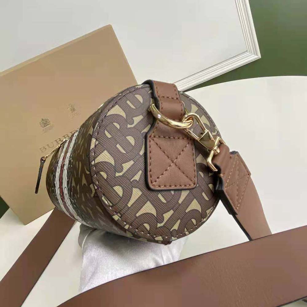 Burberry Women The Monogram Stripe E-canvas and Leather Barrel Bag - image 6