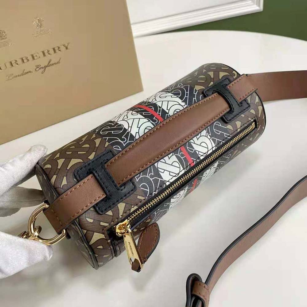 Burberry Women The Monogram Stripe E-canvas and Leather Barrel Bag - image 5
