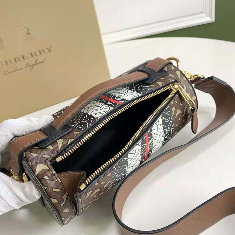 Burberry Women The Monogram Stripe E-canvas and Leather Barrel Bag - image 7