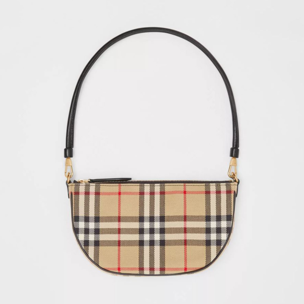 Front view of Burberry Women Vintage Check Cotton Olympia Pouch-Brown