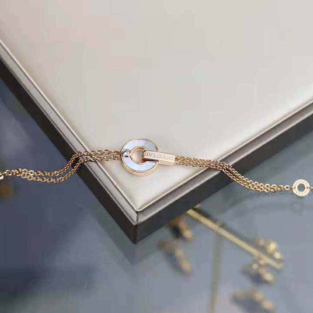 Side angle showcasing the delicate silhouette of Bvlgari Women Bvlgari Bracelet 18 KT Rose Gold Bracelet