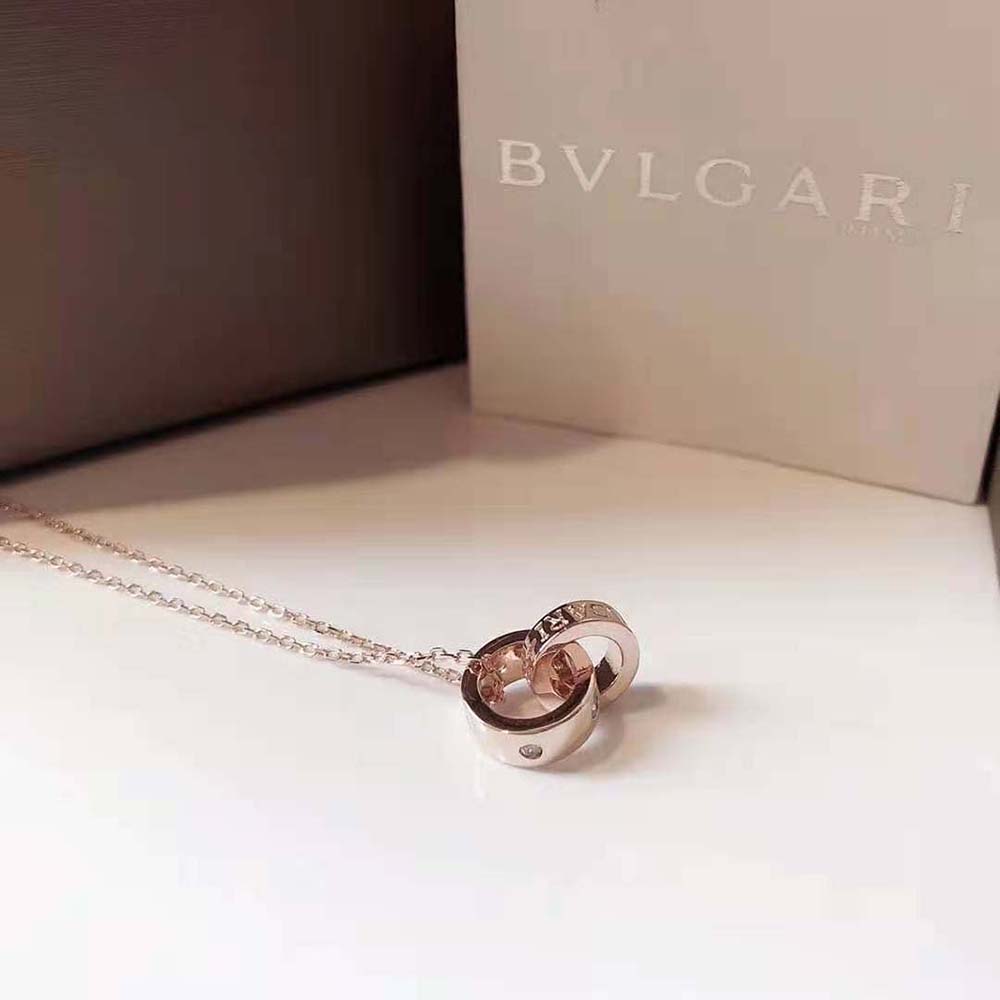 Full view of Bvlgari Women Necklace with 18 KT Rose Gold Chain draped gracefully