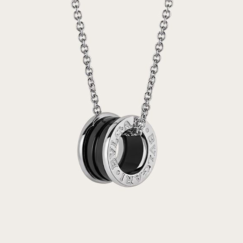 Front view of Bvlgari Women Save the Children Necklace in black enamel
