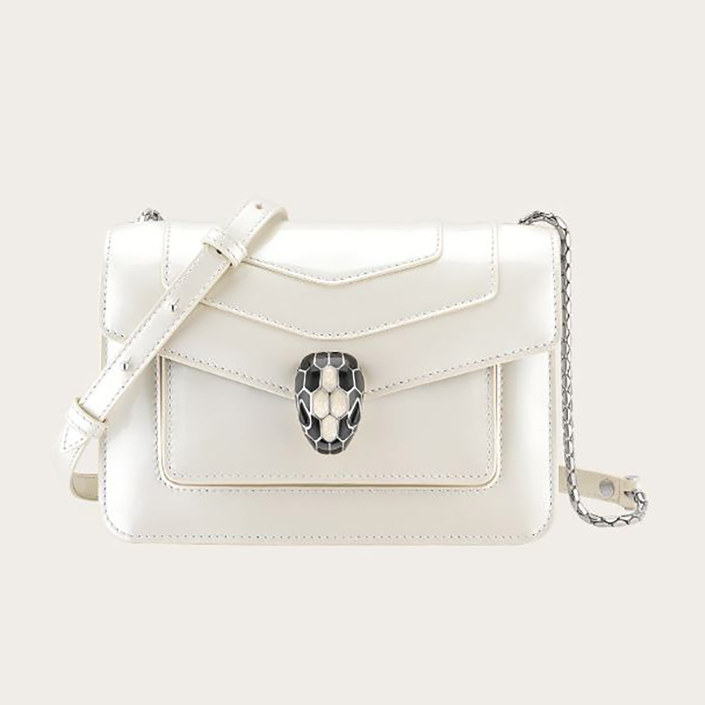 Front view of Bvlgari Women Serpenti Forever Crossbody Bag in white calf leather