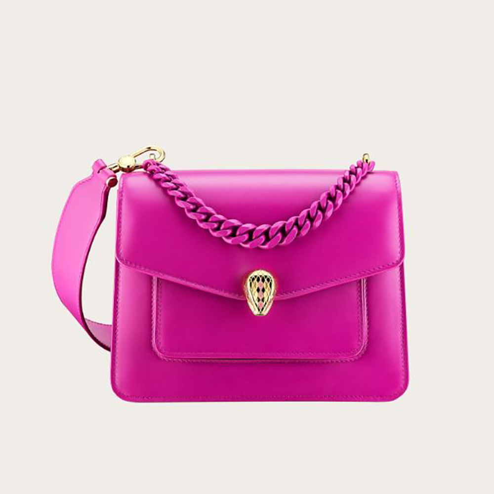 Front view of Bvlgari Women Serpenti Forever Crossbody Bag in purple leather