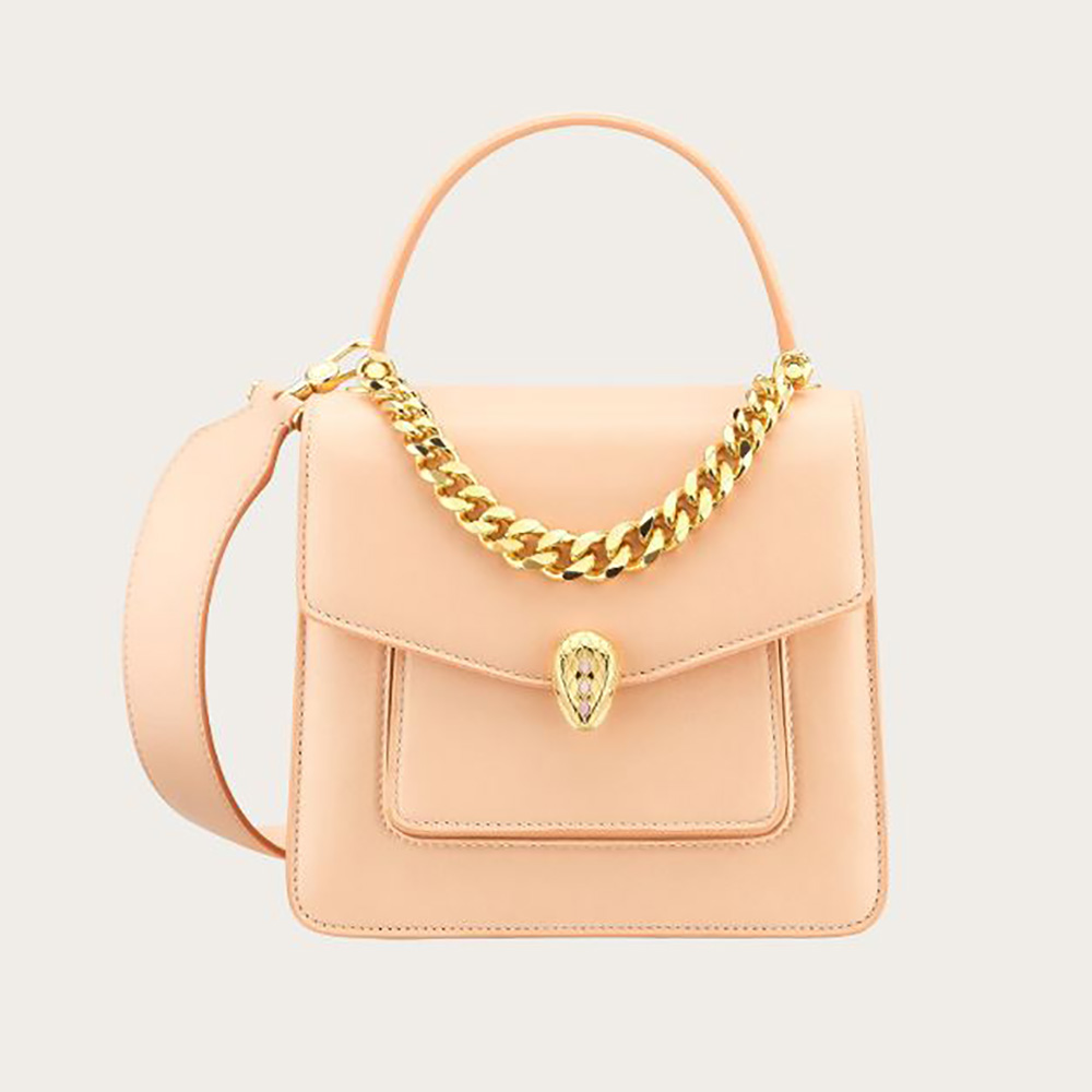 Front view of Bvlgari Women Serpenti Forever Top Handle Bag in Pink leather