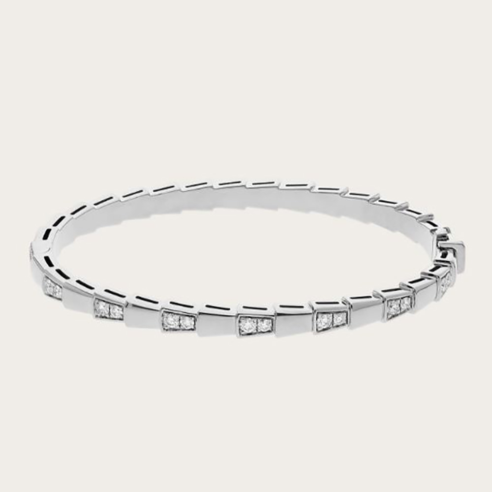 Close-up of Bvlgari Women Serpenti Viper bracelet set with demi pavé diamonds