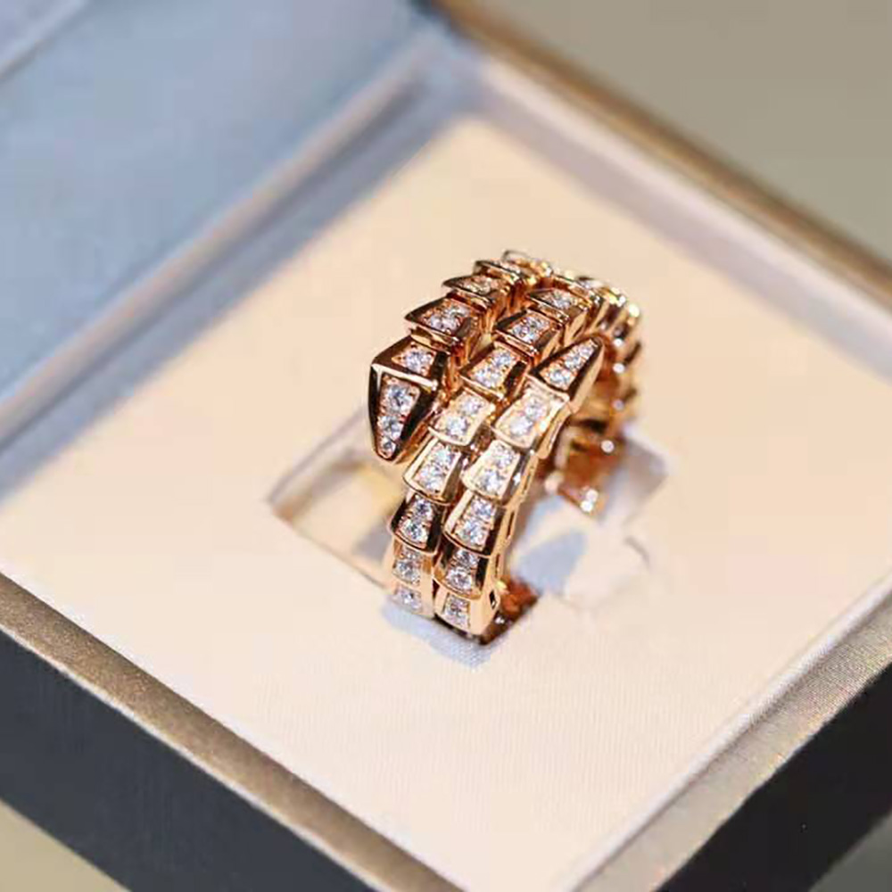 Side angle of Bvlgari Women Serpenti Viper Two-coil 18 KT Rose Gold Ring