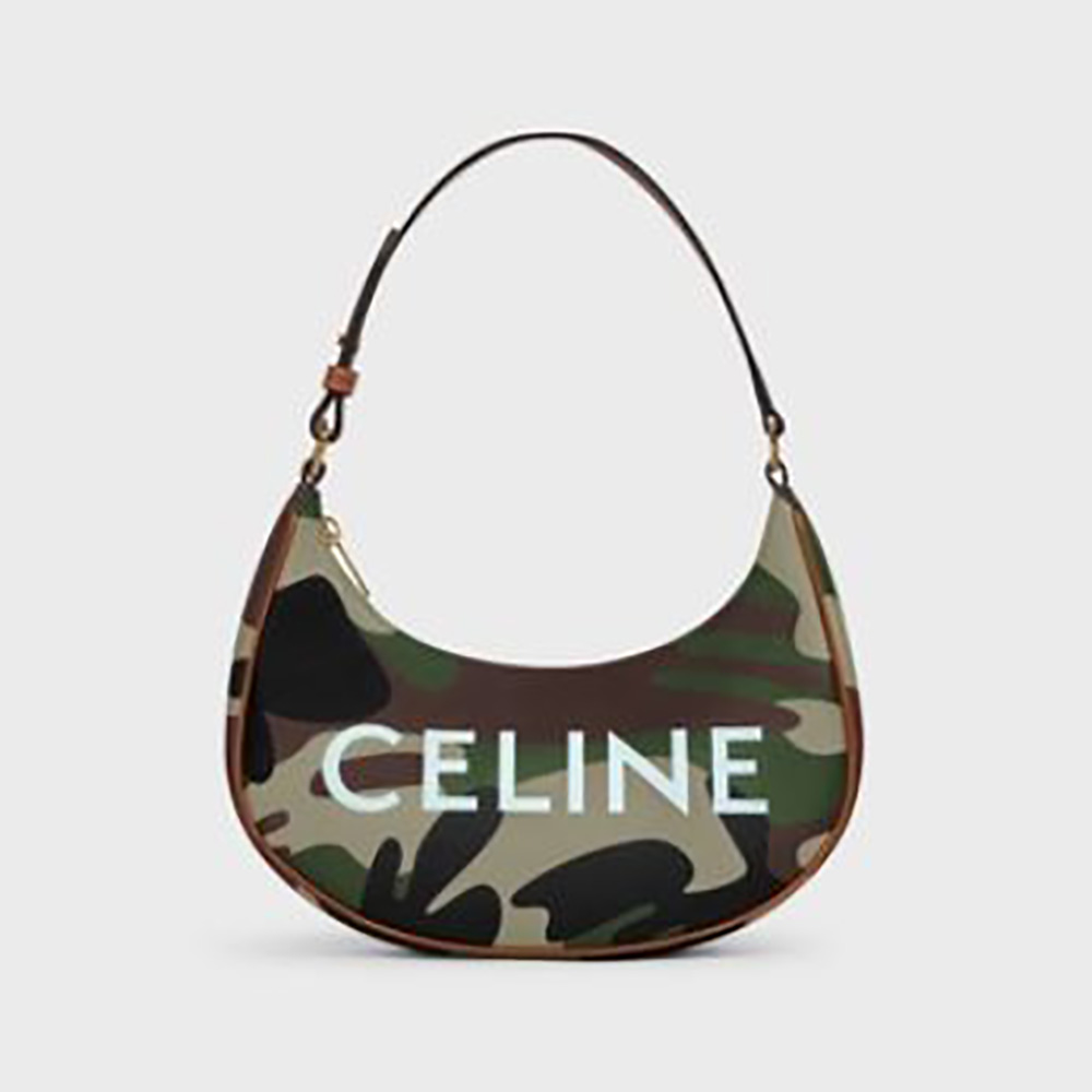 Front view of Celine Women AVA Bag in Canvas with Camouflage and Celine Print