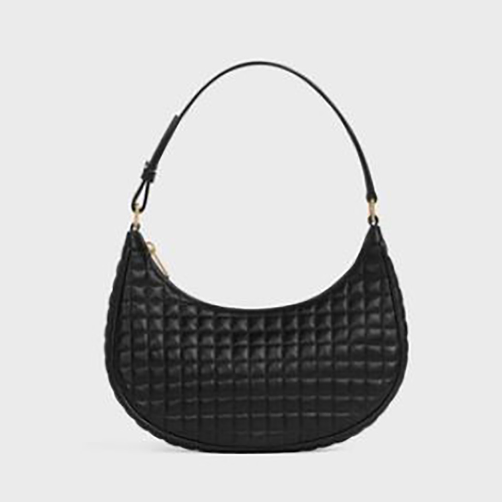 Front angle of Celine Women AVA Bag in Quilted Lambskin-Black with clasp visible