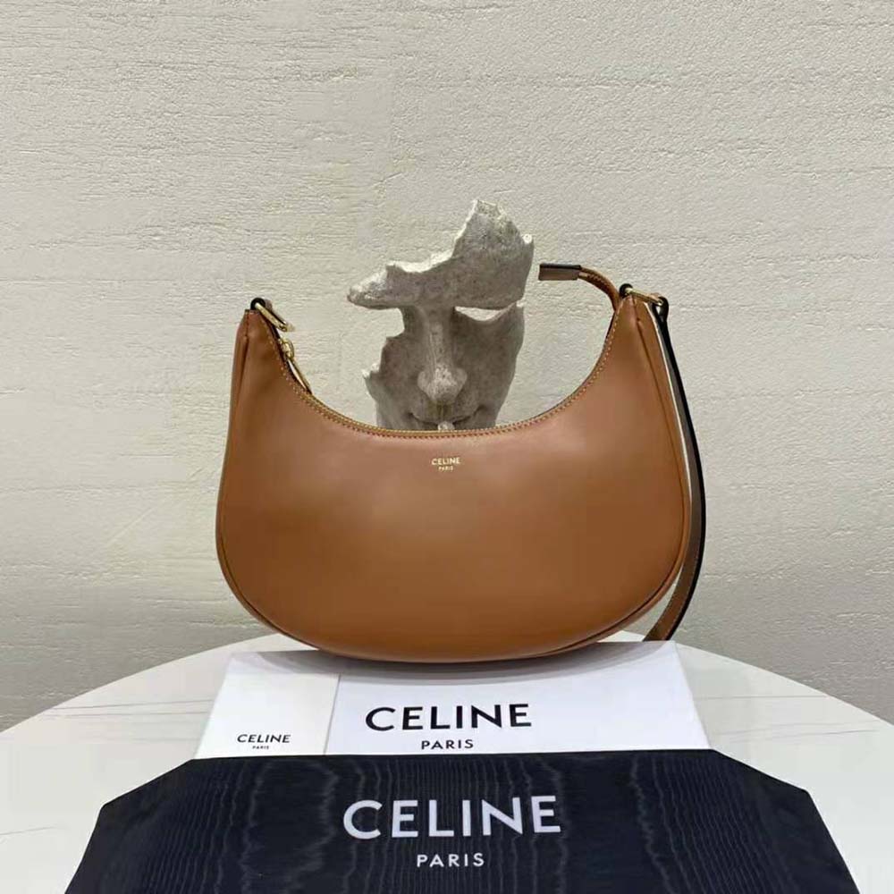 Close-up of smooth calfskin leather and gold clasp on Celine Women AVA Bag