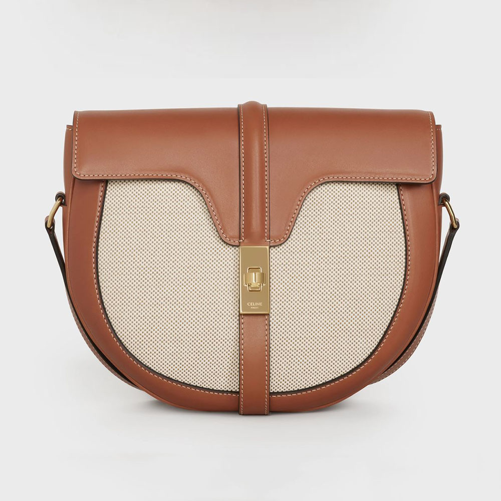 Front view of Celine Women Besace 16 in brown textile and calfskin