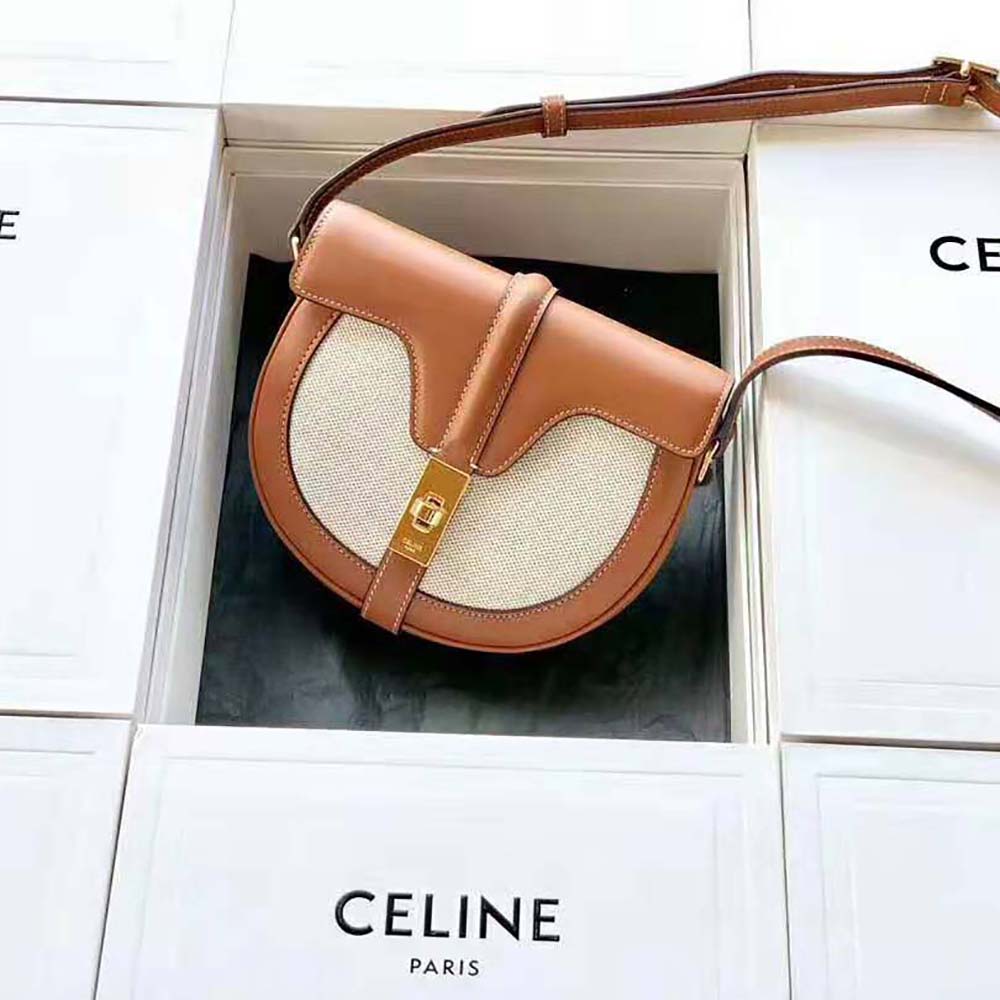 Close-up of gold-tone hardware and flap closure on Celine Women Besace 16