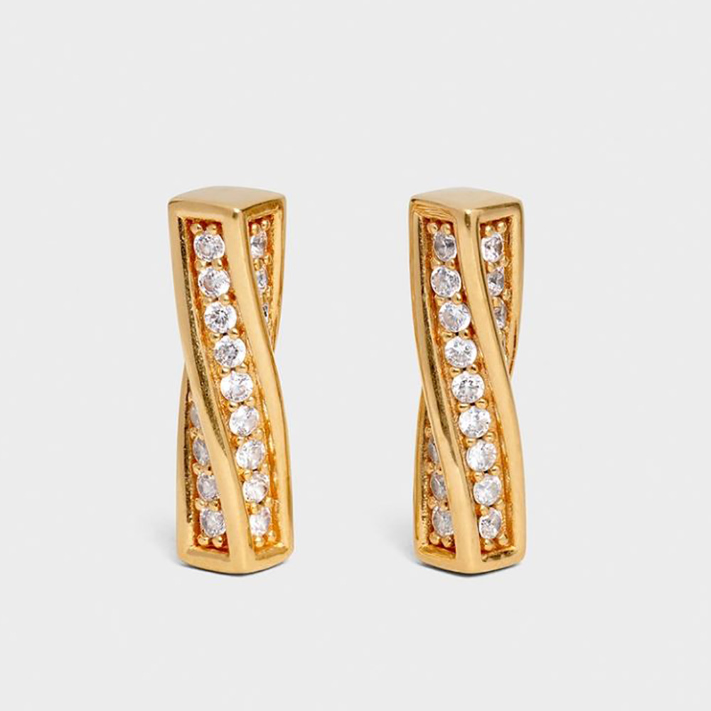 Front view close-up of Celine Women Edwige Studs in gold with crystals
