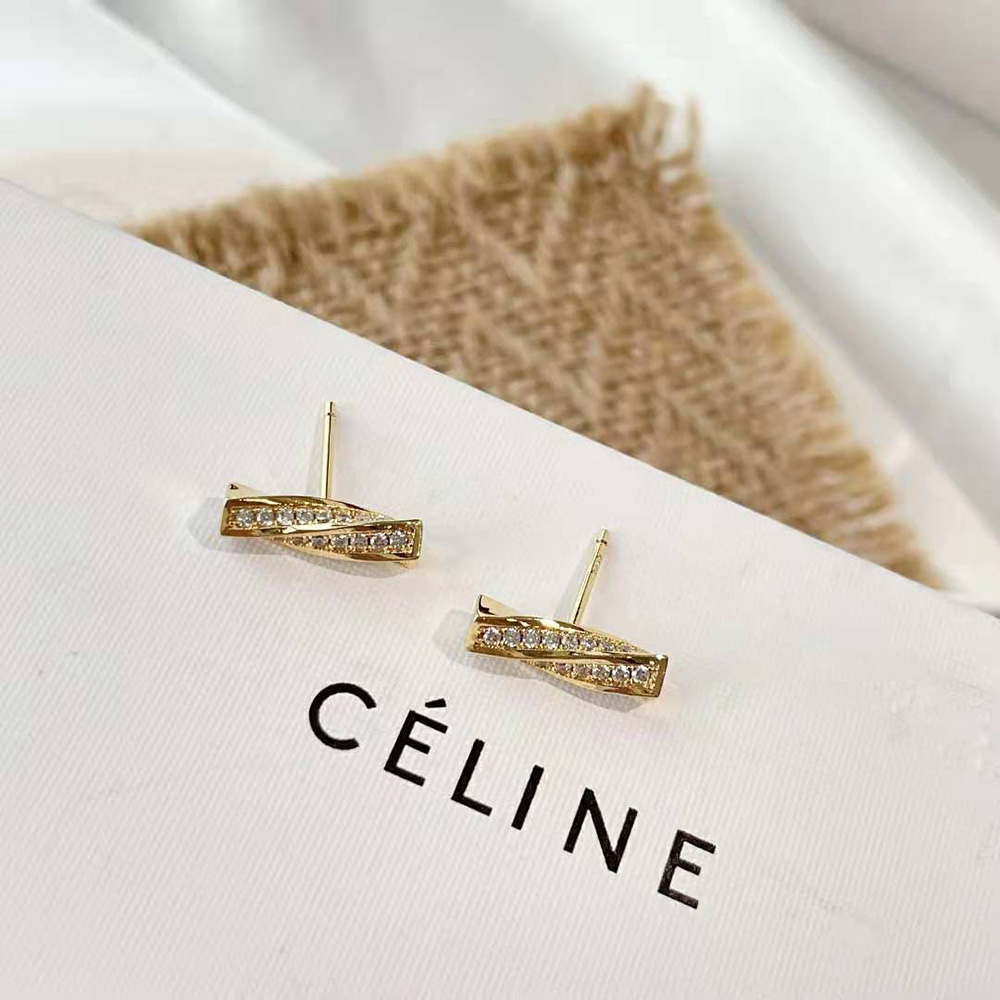 Celine Women Edwige Studs in Brass with Gold Finish and Crystals - image 4