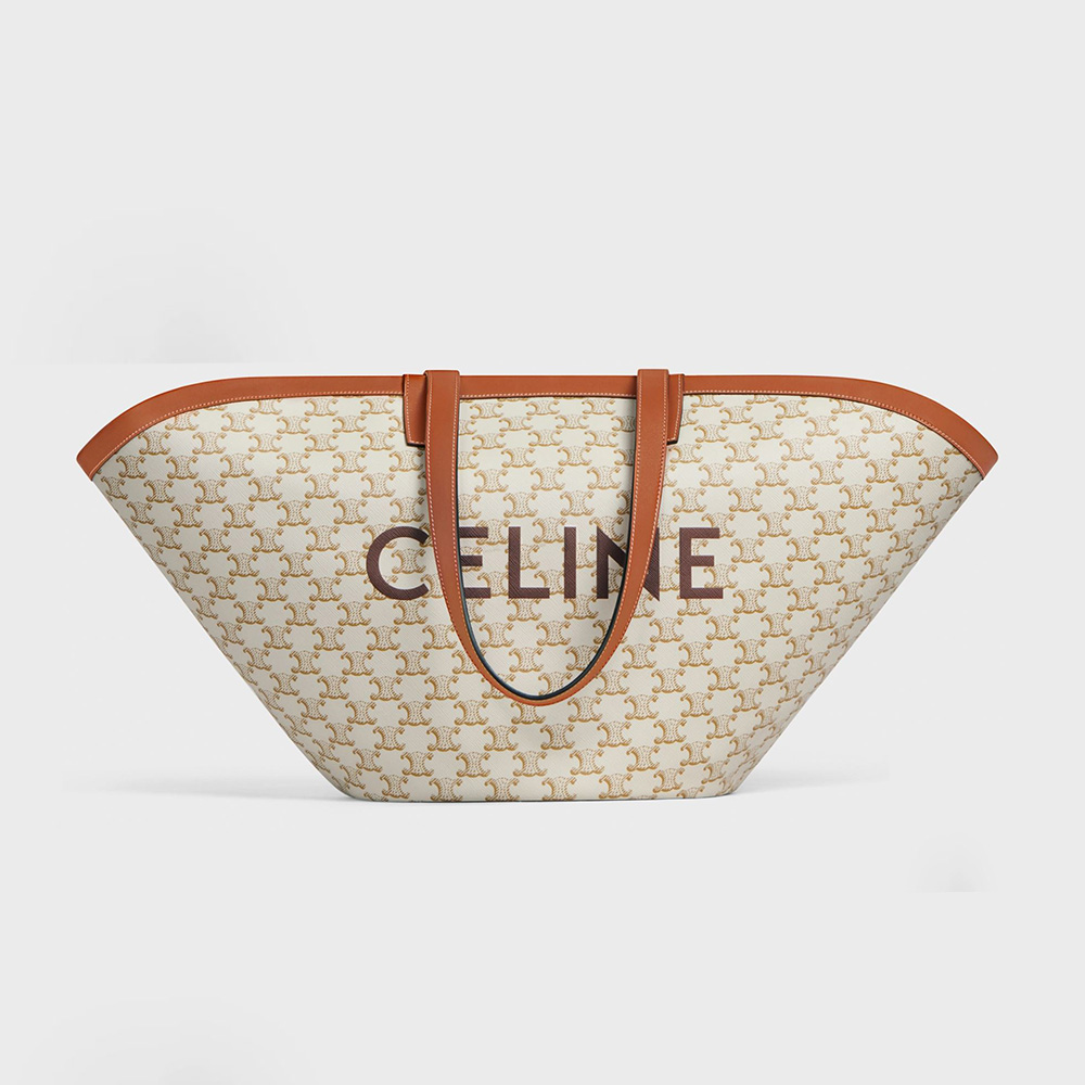 Front view of Celine Women Large Couffin in beige Triomphe canvas