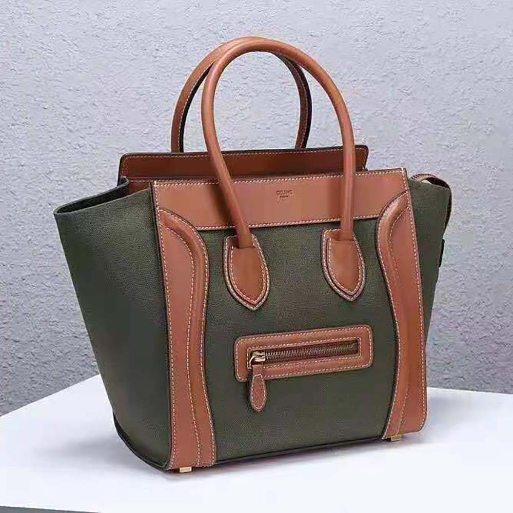 Side angle showing silhouette and top zip of Celine Women Micro Luggage Handbag