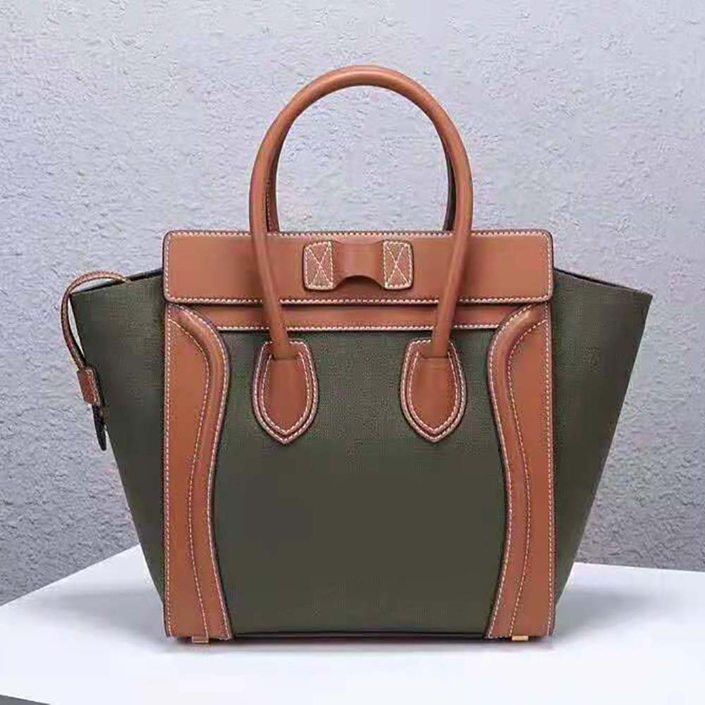 Celine Women Micro Luggage Handbag in Textile and Calfskin-Green - image 4