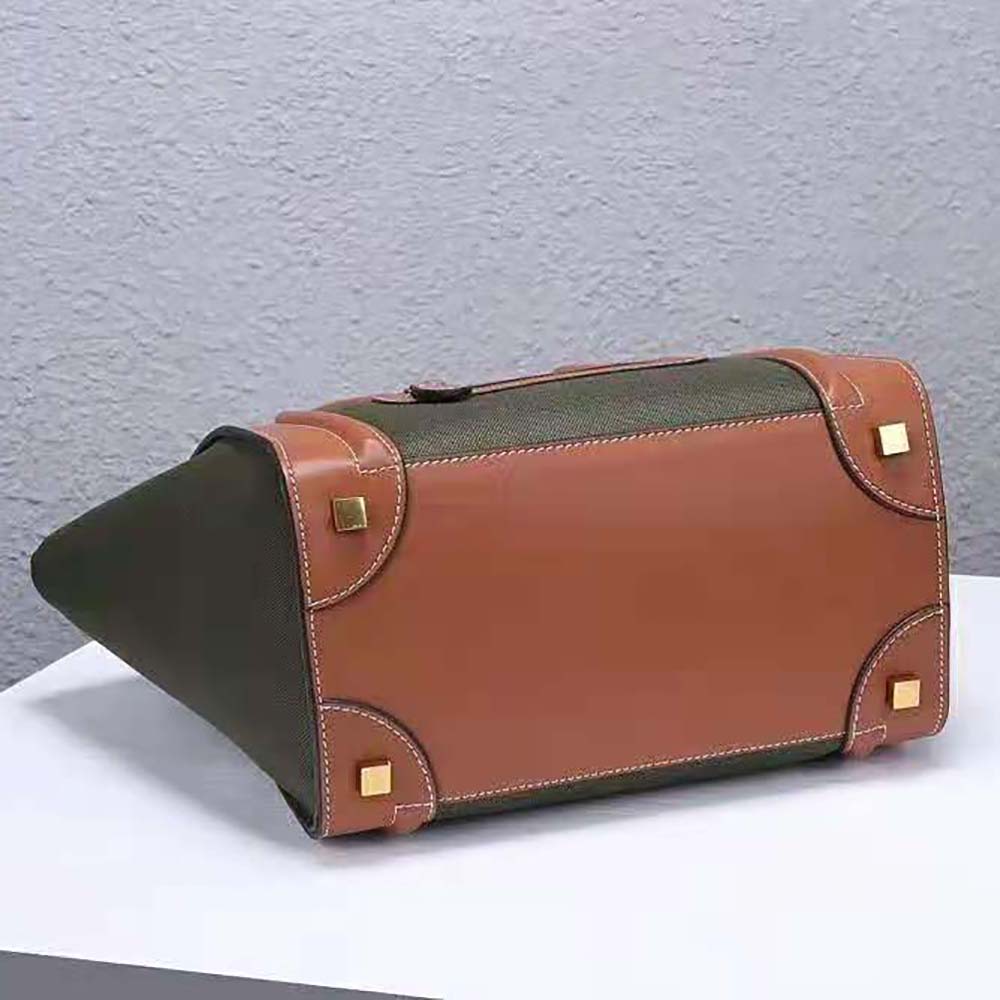 Celine Women Micro Luggage Handbag in Textile and Calfskin-Green - image 6