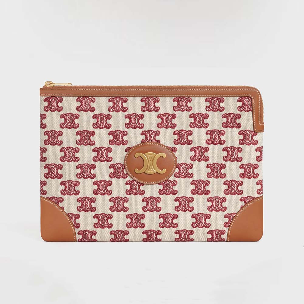 Front view of Celine Women Small Pouch in Textile with Triomphe Embroidery