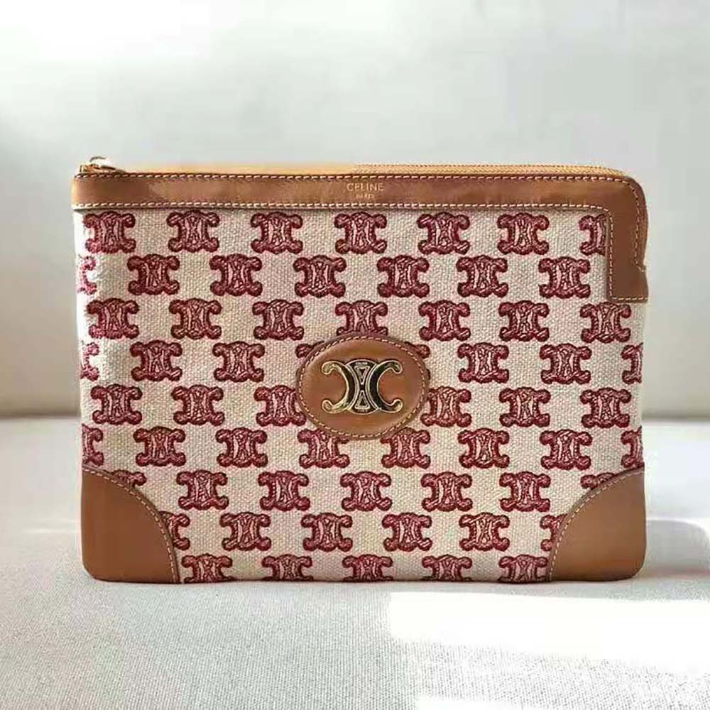 Close-up detail of Triomphe embroidery on Celine Women Small Pouch