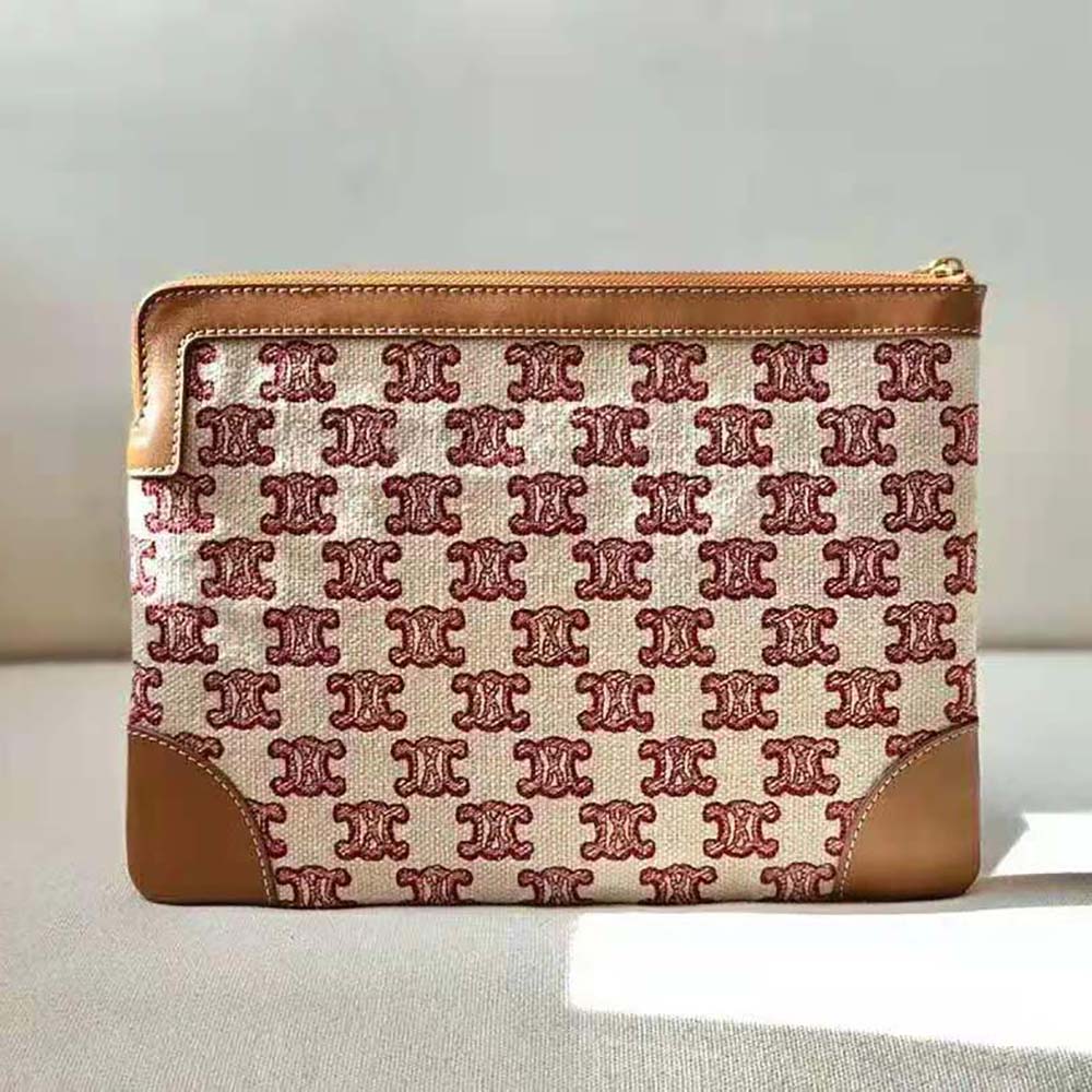 Side angle showing gold hardware on Celine Women Small Pouch