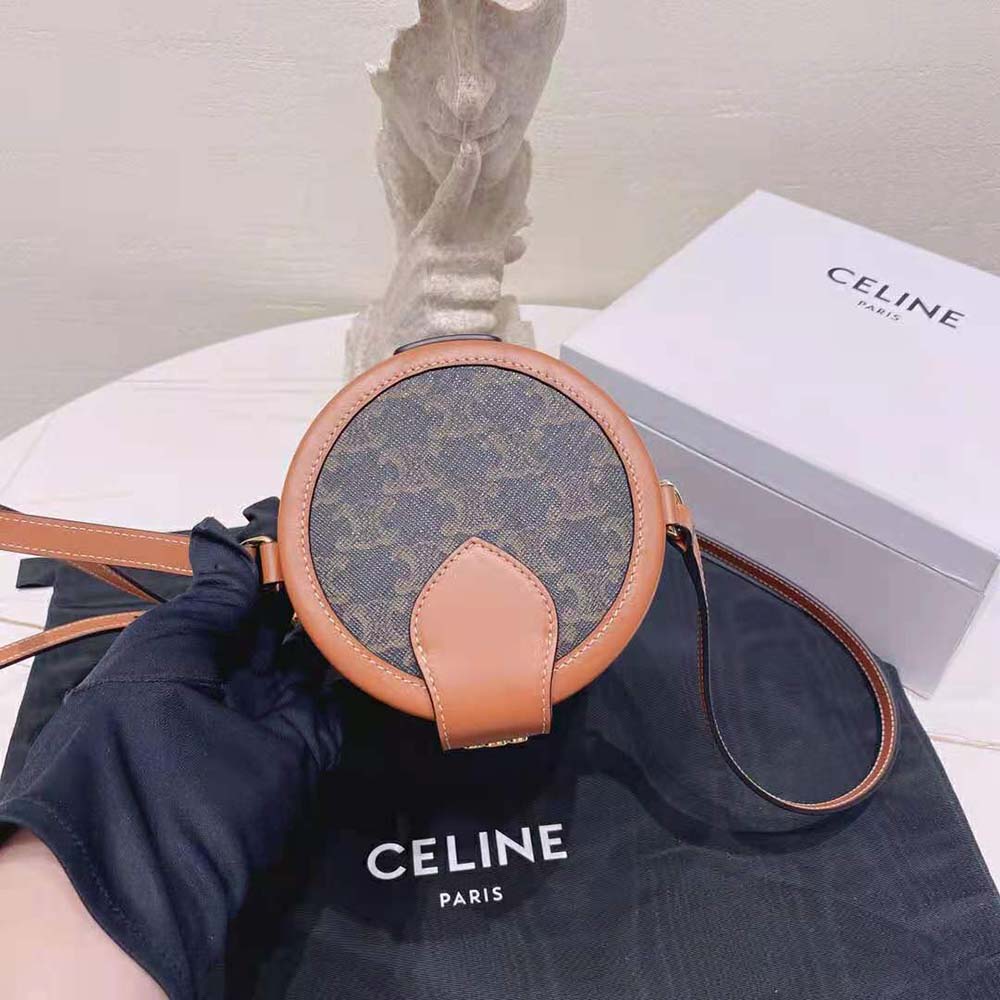 Celine Women Small Tambour Bag in Triomphe Canvas and Calfskin-Brown - image 5