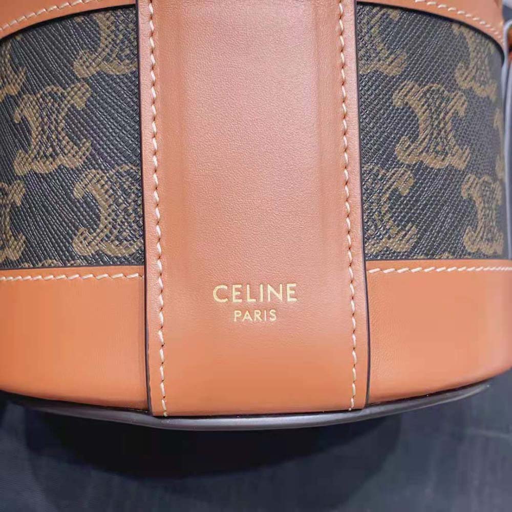 Celine Women Small Tambour Bag in Triomphe Canvas and Calfskin-Brown - image 9