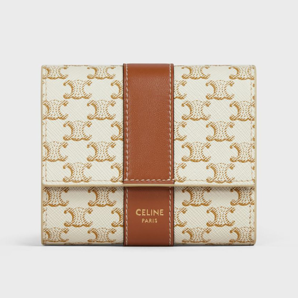 Front view of Celine Women Small Trifold Wallet in Triomphe Canvas and Lam