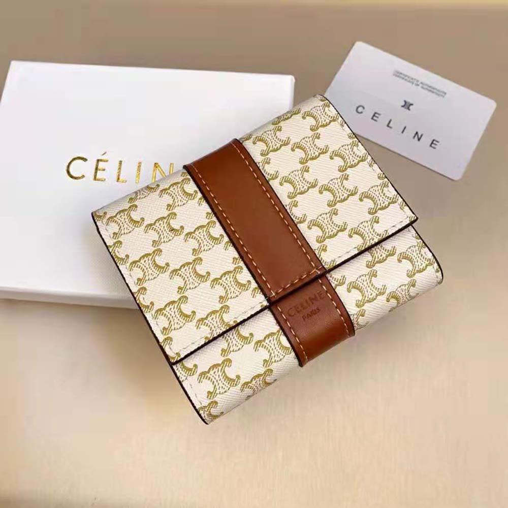 Celine Women Small Trifold Wallet in Triomphe Canvas and Lam - image 4