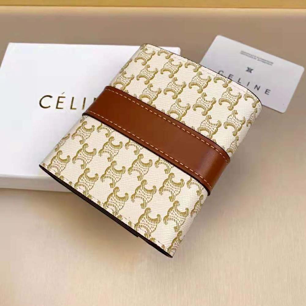 Celine Women Small Trifold Wallet in Triomphe Canvas and Lam - image 5
