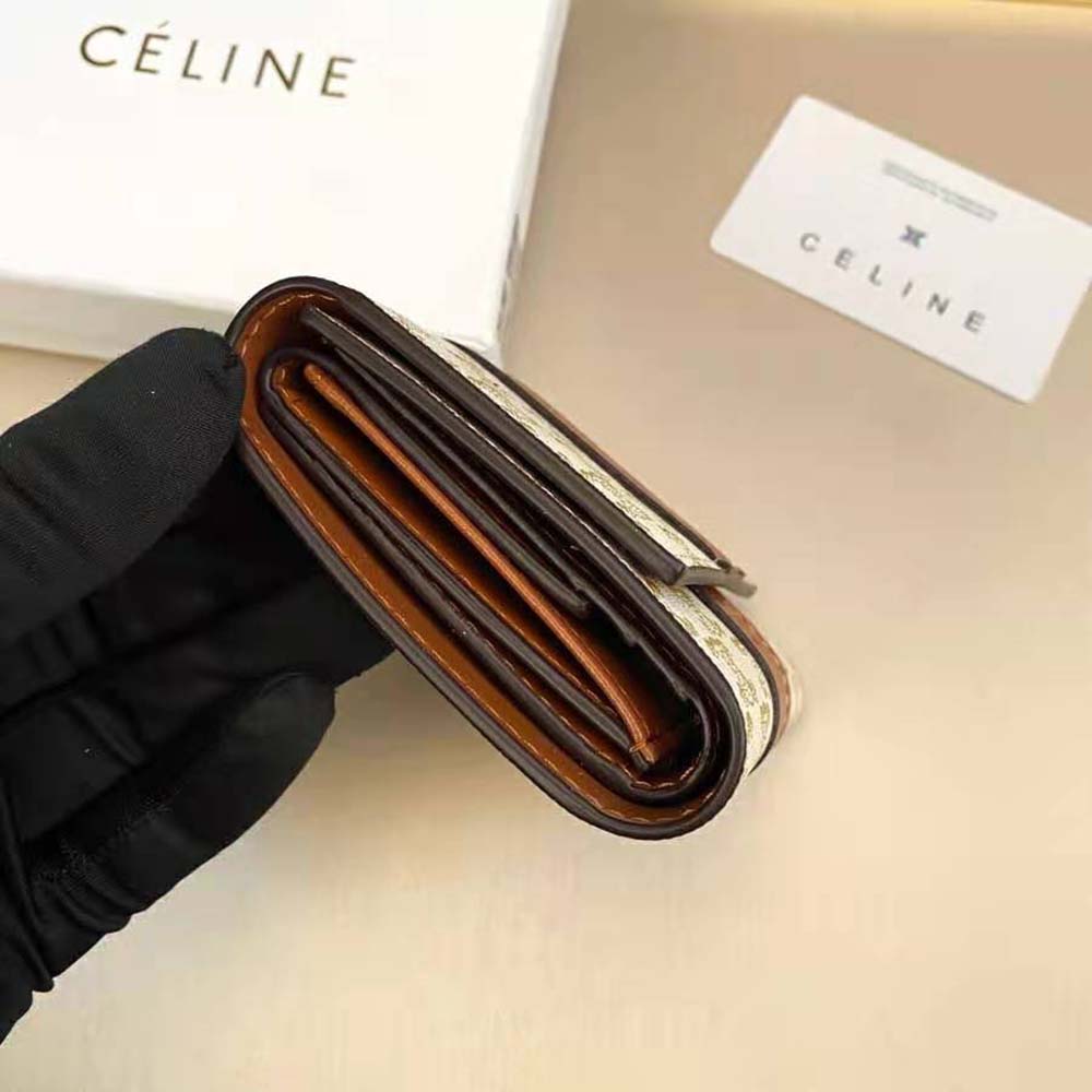 Celine Women Small Trifold Wallet in Triomphe Canvas and Lam - image 8