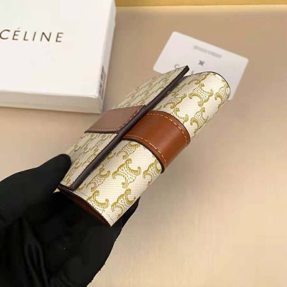 Celine Women Small Trifold Wallet in Triomphe Canvas and Lam - image 7