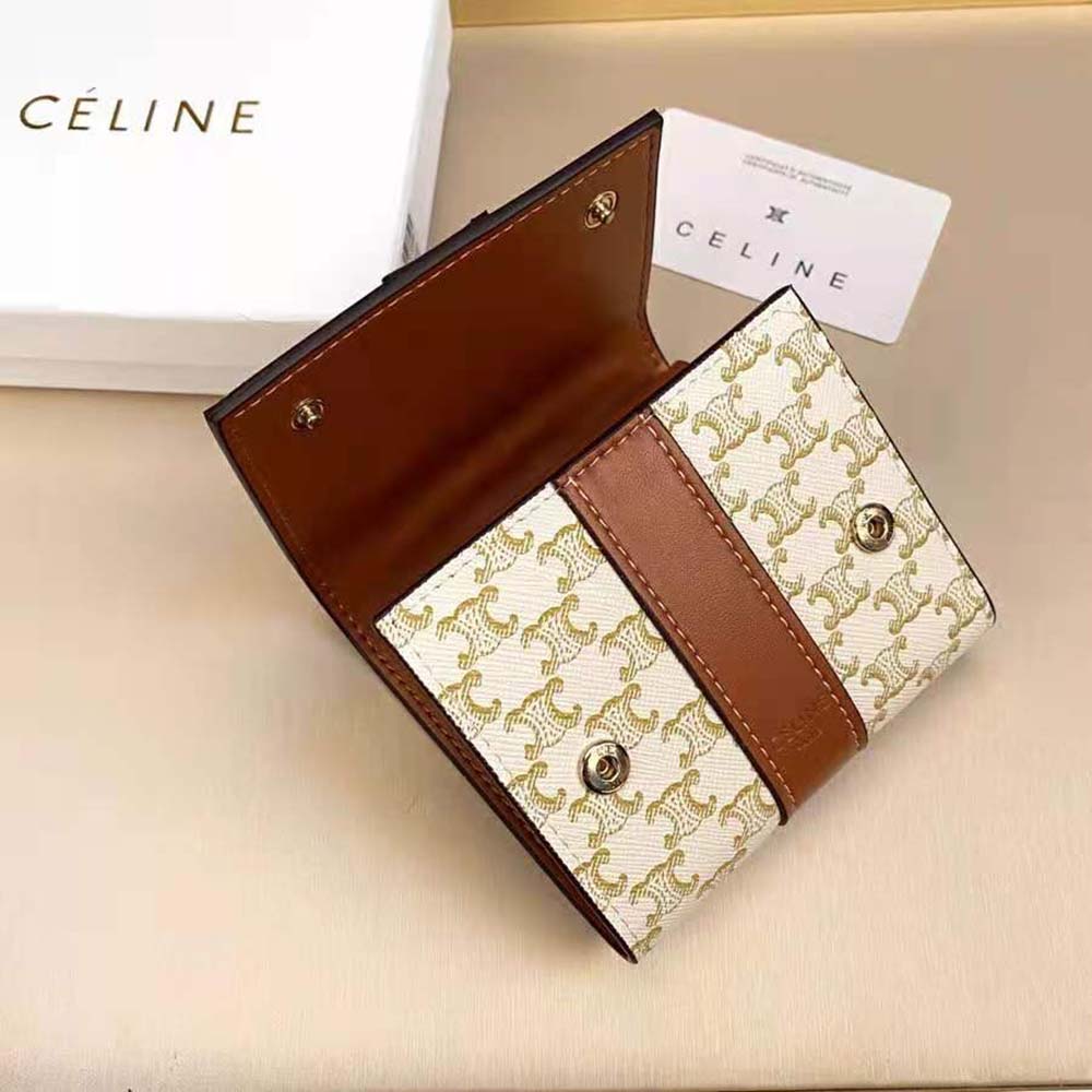 Celine Women Small Trifold Wallet in Triomphe Canvas and Lam - image 6