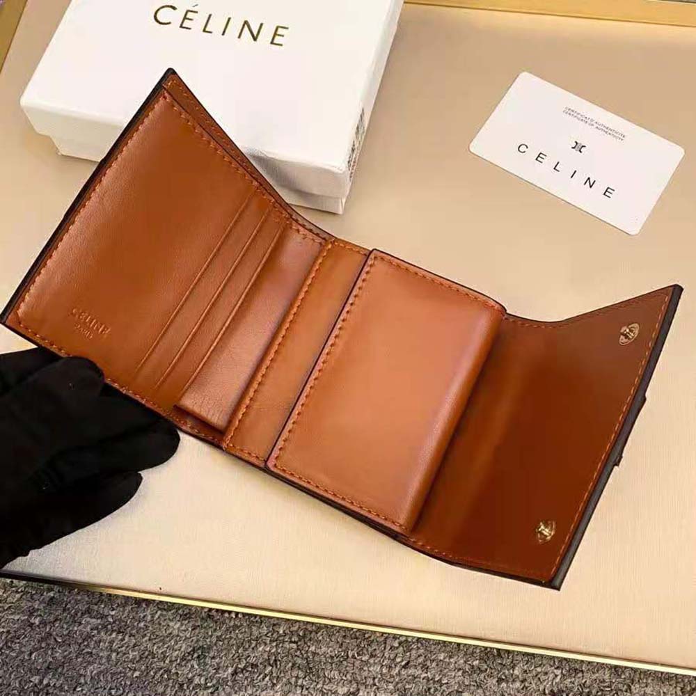 Celine Women Small Trifold Wallet in Triomphe Canvas and Lam - image 9