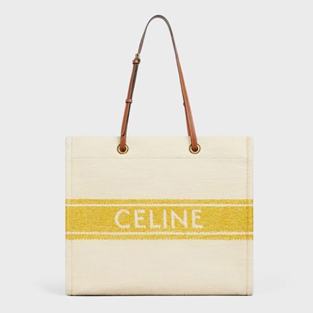 Front view of Celine Women Squared Cabas Celine in beige textile and calfskin