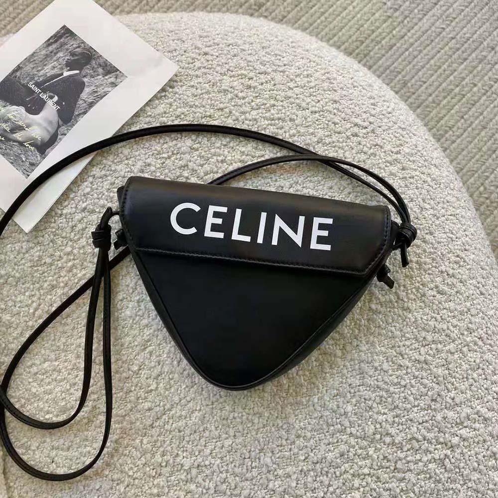 Celine Women Triangle Bag in Smooth Calfskin with Celine Print-Black - image 2