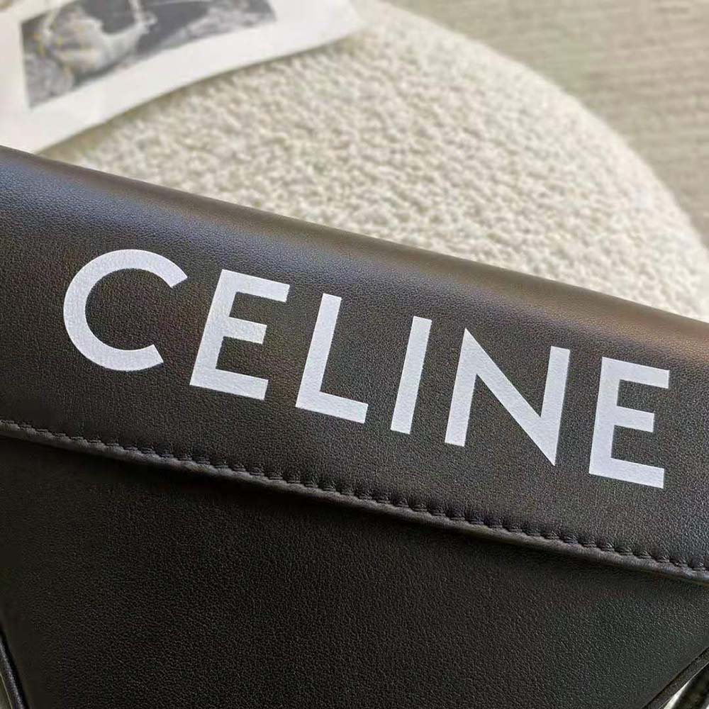 Celine Women Triangle Bag in Smooth Calfskin with Celine Print-Black - image 9
