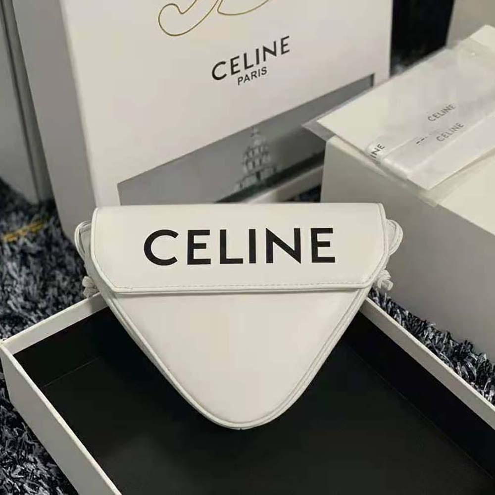 Close-up of gold-tone hardware on Celine Women Triangle Bag white leather