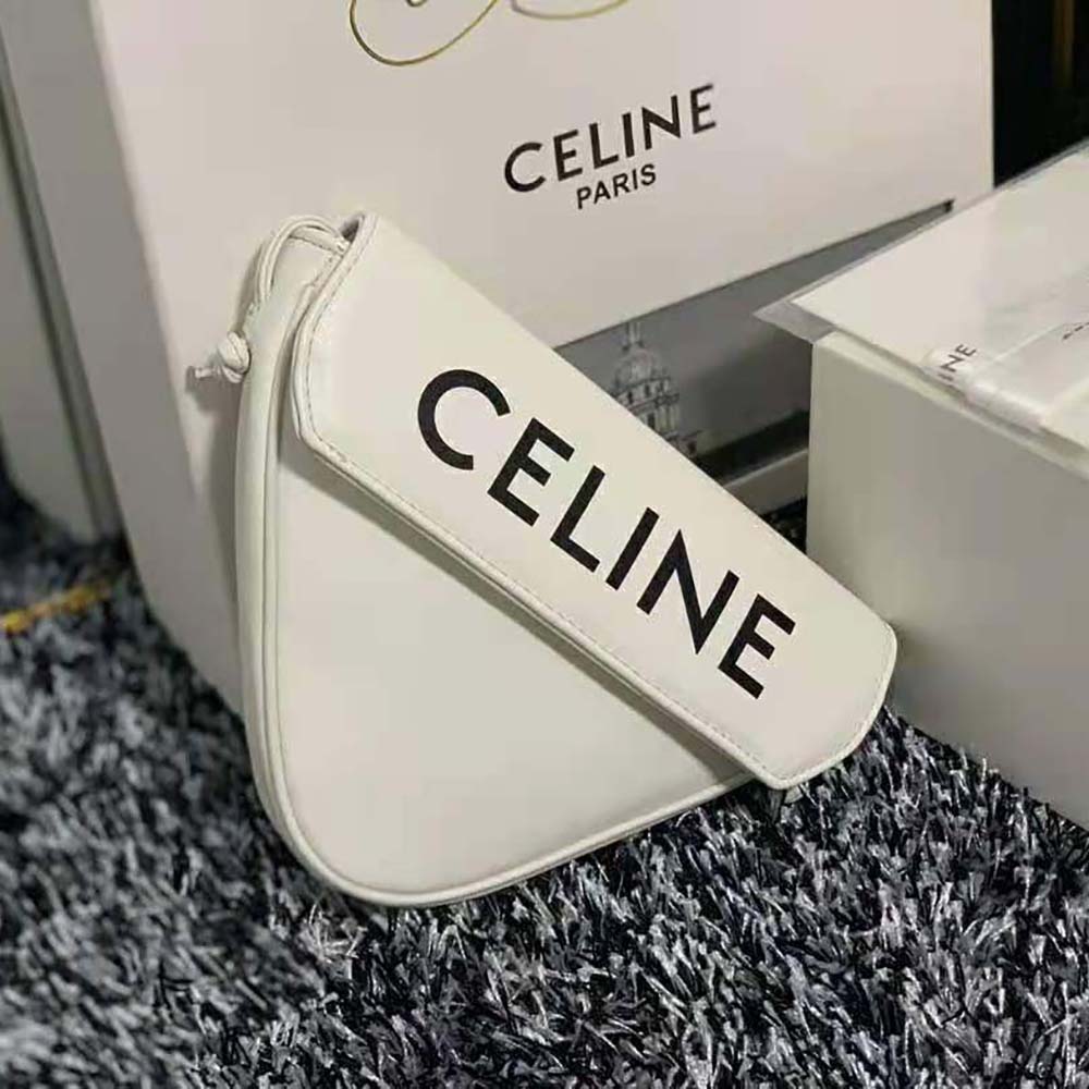Celine Women Triangle Bag in Smooth Calfskin with Celine Print-White - image 4