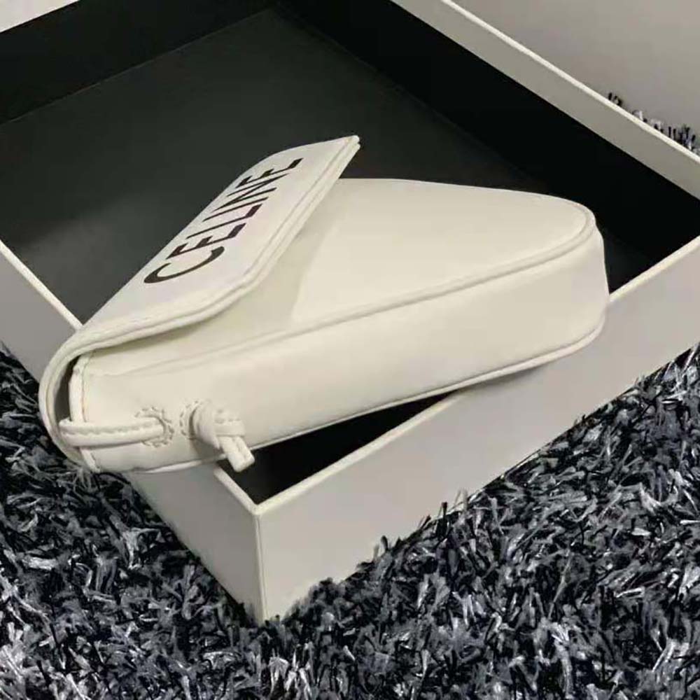 Celine Women Triangle Bag in Smooth Calfskin with Celine Print-White - image 8