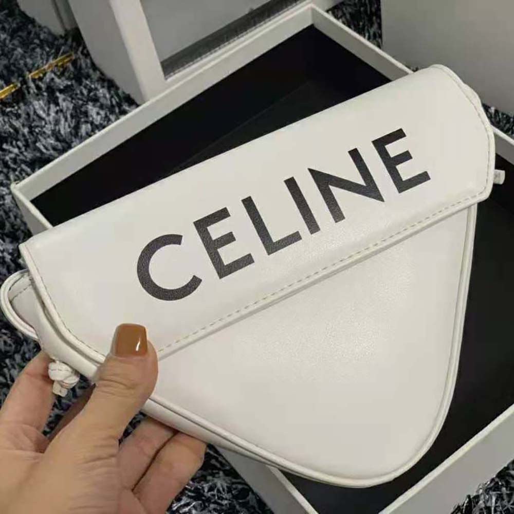 Celine Women Triangle Bag in Smooth Calfskin with Celine Print-White - image 5
